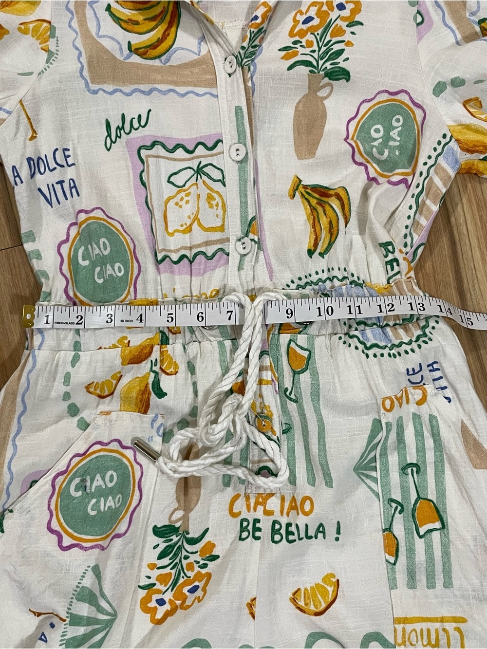 Label of Love Italian Linen Blend Italian Lemon Print “ La dolce vita” Romper - Picture 11 of 11